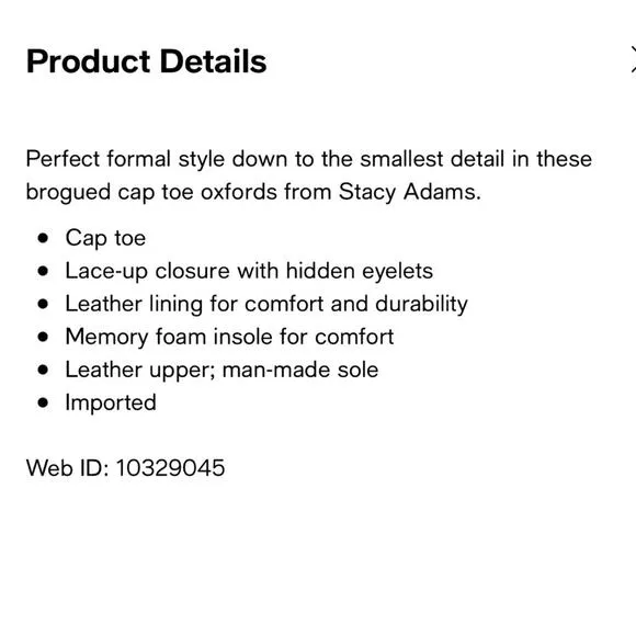 Stacy Adam’s Dickinson Cap Toe Oxfords Size 10.5 WORN ONCE