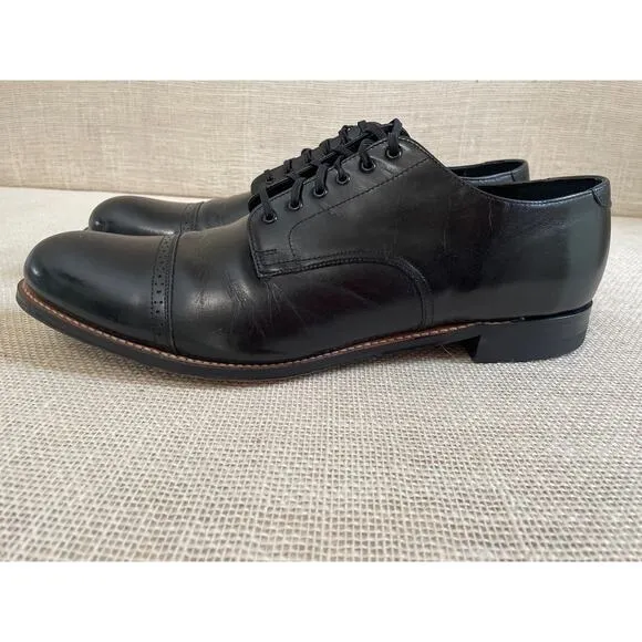 Stacy Adams Madison Black Cap Toe Oxfords, Leather, Tie up, Exc Cond, Men's 14D