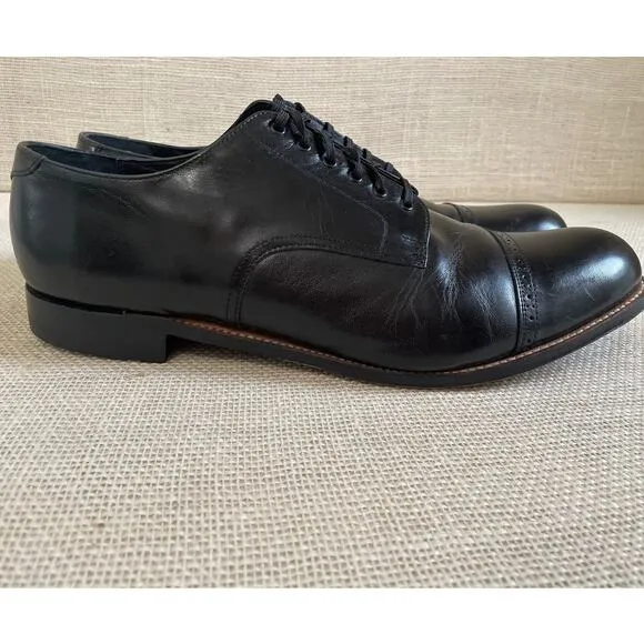 Stacy Adams Madison Black Cap Toe Oxfords, Leather, Tie up, Exc Cond, Men's 14D