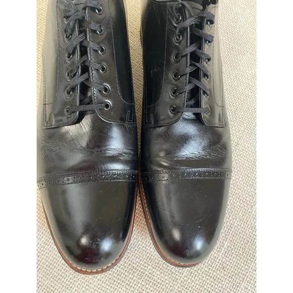 Stacy Adams Madison Black Cap Toe Oxfords, Leather, Tie up, Exc Cond, Men's 14D