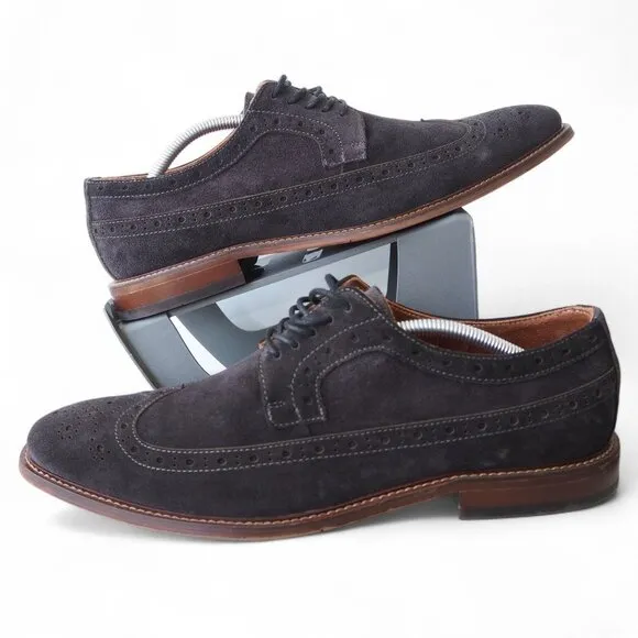 Stacy Adams Marligan Suede Wingtip Oxfords &quot;Dark Gray&quot; 25616-001 Men's 12M