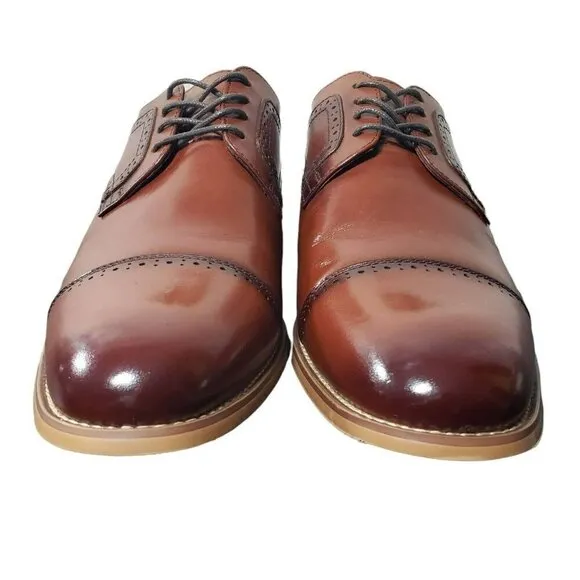 Stacy Adams Mens Cognac Dickinson Cap Toe Lace Up Oxford Dress Shoes Size 8.5 W