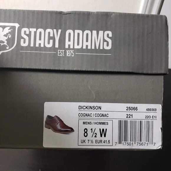 Stacy Adams Mens Cognac Dickinson Cap Toe Lace Up Oxford Dress Shoes Size 8.5 W