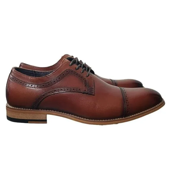 Stacy Adams Mens Cognac Dickinson Cap Toe Lace Up Oxford Dress Shoes Size 8.5 W