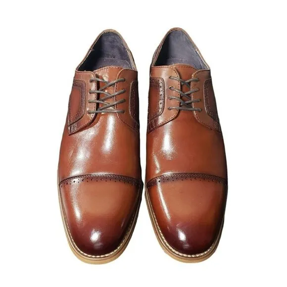 Stacy Adams Mens Cognac Dickinson Cap Toe Lace Up Oxford Dress Shoes Size 8.5 W