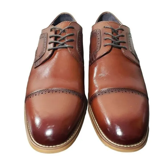 Stacy Adams Mens Cognac Dickinson Cap Toe Lace Up Oxford Dress Shoes Size 8.5 W
