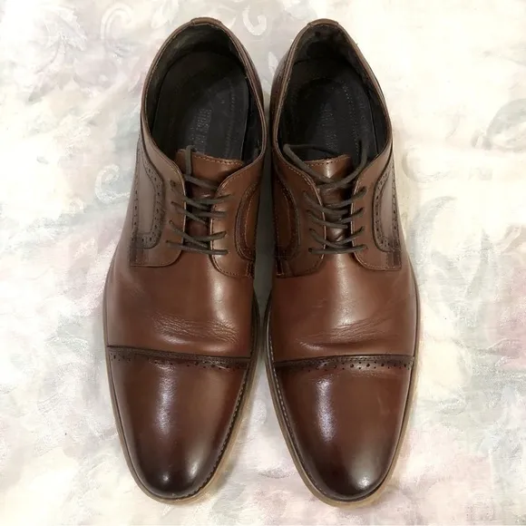 STACY ADAMS Men's Dickinson Leather Cap Toe Oxfords Cognac size 14
