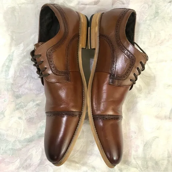 STACY ADAMS Men's Dickinson Leather Cap Toe Oxfords Cognac size 14
