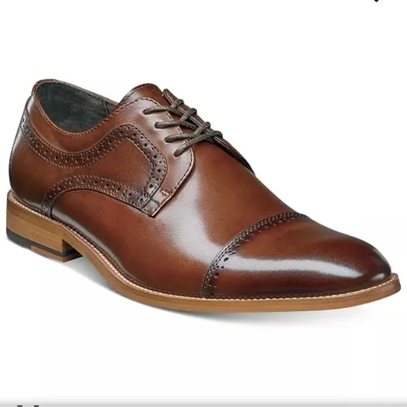 STACY ADAMS Men's Dickinson Leather Cap Toe Oxfords Cognac size 14