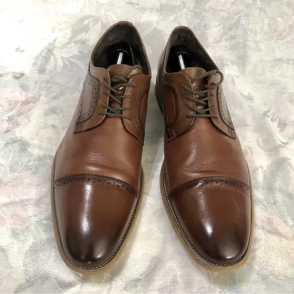STACY ADAMS Men's Dickinson Leather Cap Toe Oxfords Cognac size 14