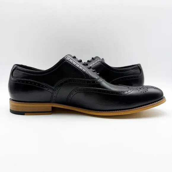 Stacy Adams Mens Dunbar Wingtip Oxfords Size 10.5 Black Leather Stacked Heel NIB
