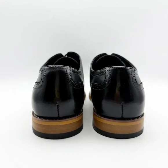 Stacy Adams Mens Dunbar Wingtip Oxfords Size 10.5 Black Leather Stacked Heel NIB