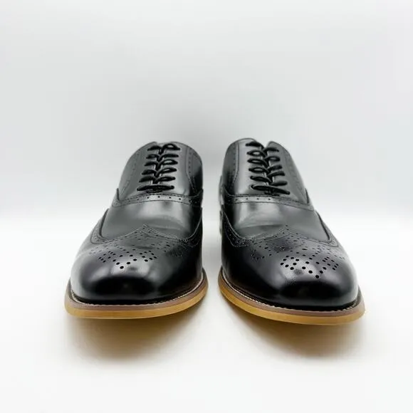 Stacy Adams Mens Dunbar Wingtip Oxfords Size 10.5 Black Leather Stacked Heel NIB