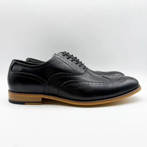 Stacy Adams Mens Dunbar Wingtip Oxfords Size 10.5 Black Leather Stacked Heel NIB