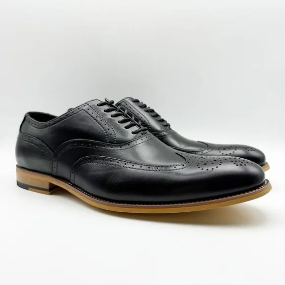Stacy Adams Mens Dunbar Wingtip Oxfords Size 10.5 Black Leather Stacked Heel NIB