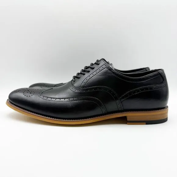 Stacy Adams Mens Dunbar Wingtip Oxfords Size 10.5 Black Leather Stacked Heel NIB