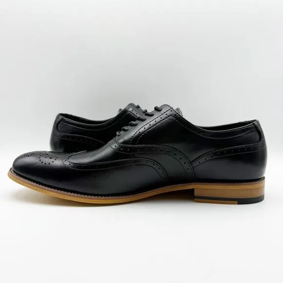 Stacy Adams Mens Dunbar Wingtip Oxfords Size 10.5 Black Leather Stacked Heel NIB