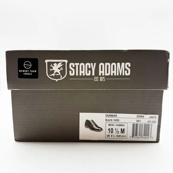 Stacy Adams Mens Dunbar Wingtip Oxfords Size 10.5 Black Leather Stacked Heel NIB