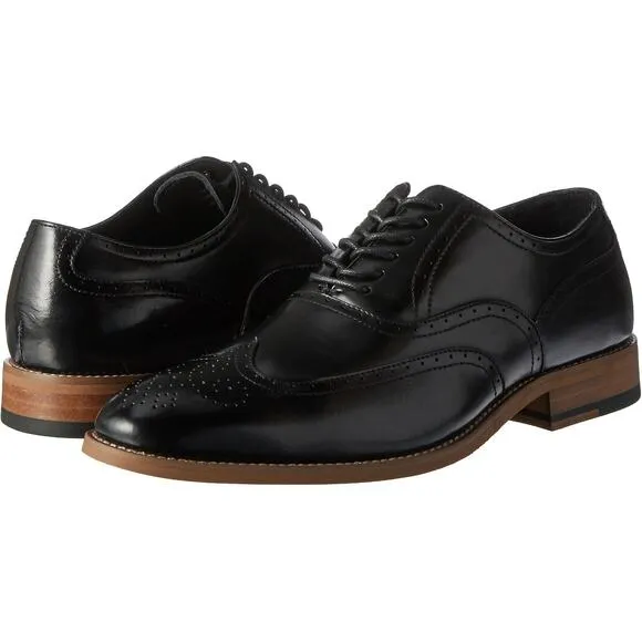 Stacy Adams Mens Dunbar Wingtip Oxfords Size 10.5 Black Leather Stacked Heel NIB