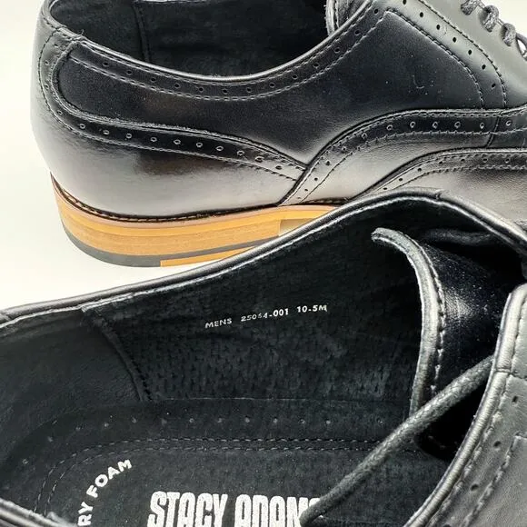 Stacy Adams Mens Dunbar Wingtip Oxfords Size 10.5 Black Leather Stacked Heel NIB