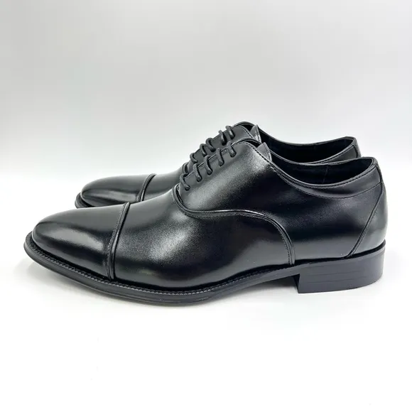 Stacy Adams Mens Kordell Black Leather Plain Cap Toe Oxfords Dress Shoes 7.5 NEW