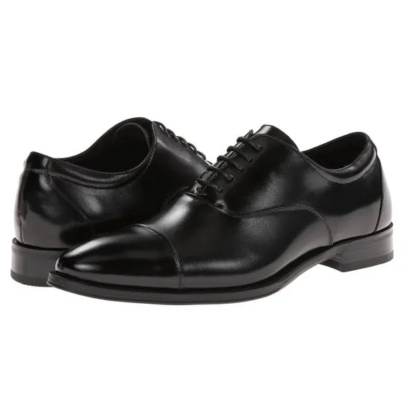Stacy Adams Mens Kordell Black Leather Plain Cap Toe Oxfords Dress Shoes 7.5 NEW