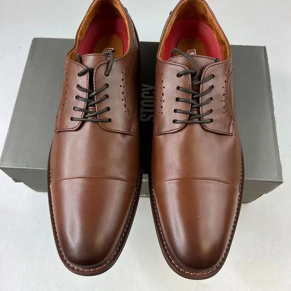 Stacy Adams Mens Maddox Oxford Chocolate Leather Lace-Up Dress Shoes Sz‎ 10.5M