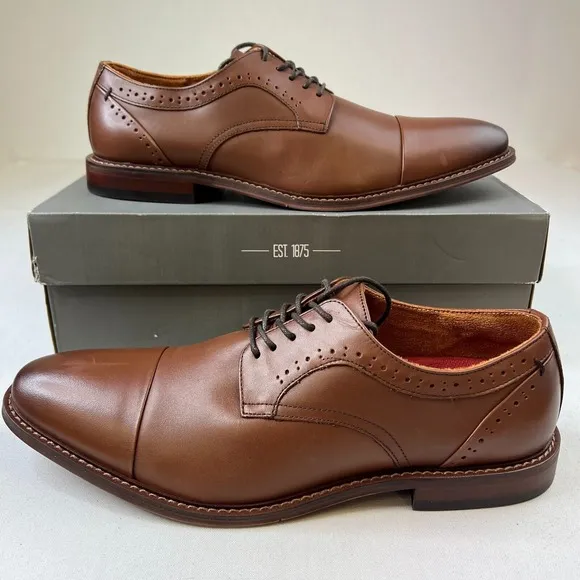 Stacy Adams Mens Maddox Oxford Chocolate Leather Lace-Up Dress Shoes Sz‎ 10.5M