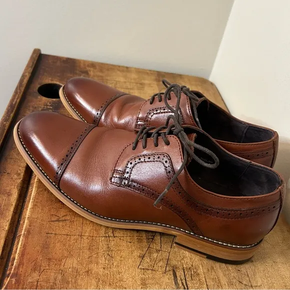 Stacy Adams Men's sz 8 Leather Cap Toe Oxfords cognac, EUC see pix for blemishes