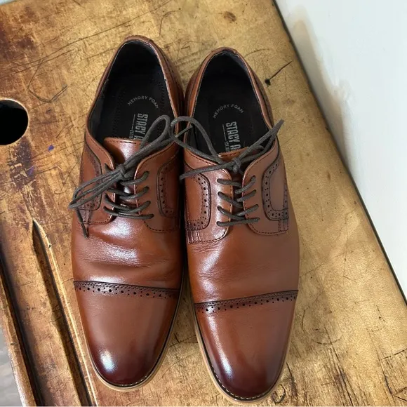 Stacy Adams Men's sz 8 Leather Cap Toe Oxfords cognac, EUC see pix for blemishes