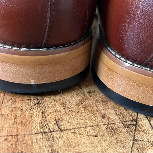 Stacy Adams Men's sz 8 Leather Cap Toe Oxfords cognac, EUC see pix for blemishes