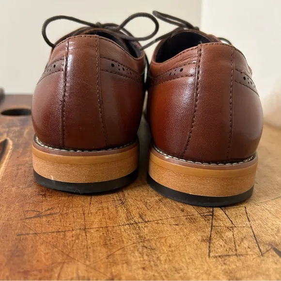 Stacy Adams Men's sz 8 Leather Cap Toe Oxfords cognac, EUC see pix for blemishes