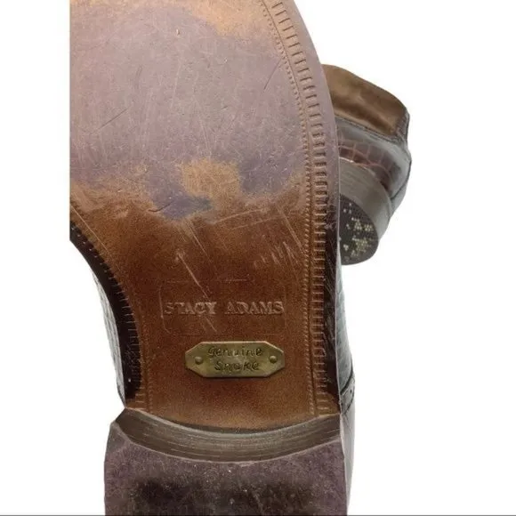 Stacy Adams Snake Skin Leather Moc Toe Oxfords Shoes Men Size 8 Brown Snakeskin