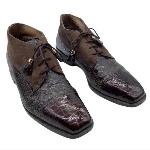 Stacy Adams Snake Skin Leather Moc Toe Oxfords Shoes Men Size 8 Brown Snakeskin
