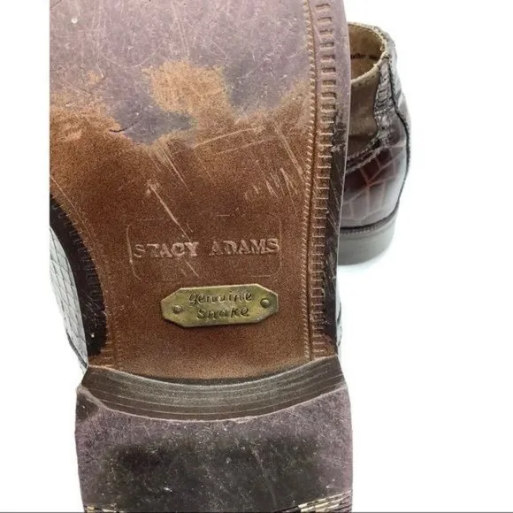 Stacy Adams Snake Skin Leather Moc Toe Oxfords Shoes Men Size 8 Brown Snakeskin