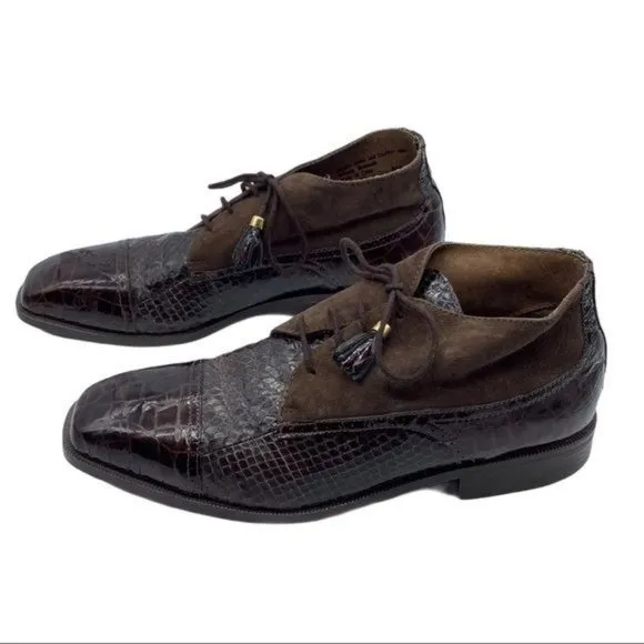 Stacy Adams Snake Skin Leather Moc Toe Oxfords Shoes Men Size 8 Brown Snakeskin