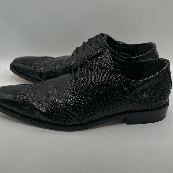 Stacy Adams Sz 12 Black Wingtip Oxfords with Crocodile Pattern