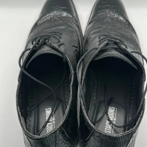Stacy Adams Sz 12 Black Wingtip Oxfords with Crocodile Pattern