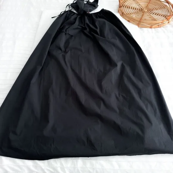 Staud Apfel Cutout Cotton Maxi Long Dress In Black Halter Neck Tie Back Pocket S