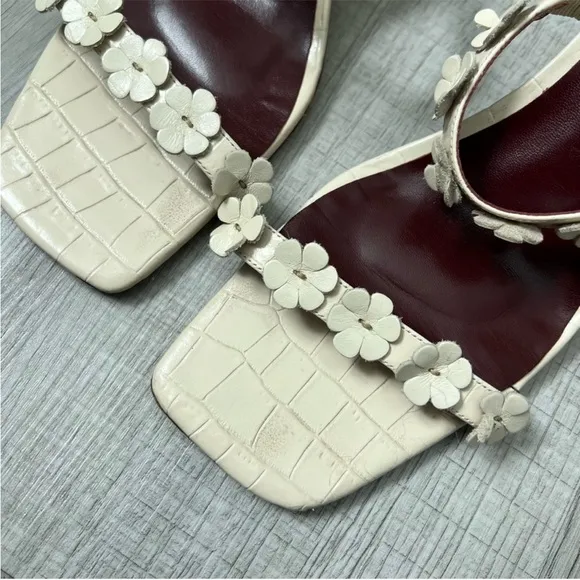 STAUD Frankie Daisy-Embellished Croc-Effect Mules Cream WhiteSize 39
