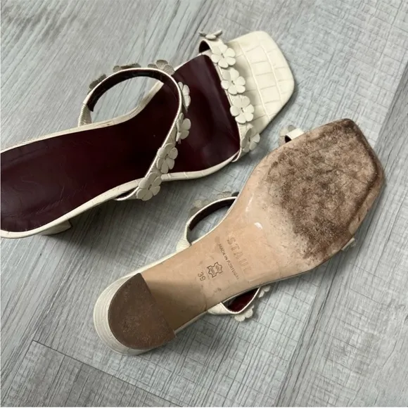 STAUD Frankie Daisy-Embellished Croc-Effect Mules Cream WhiteSize 39