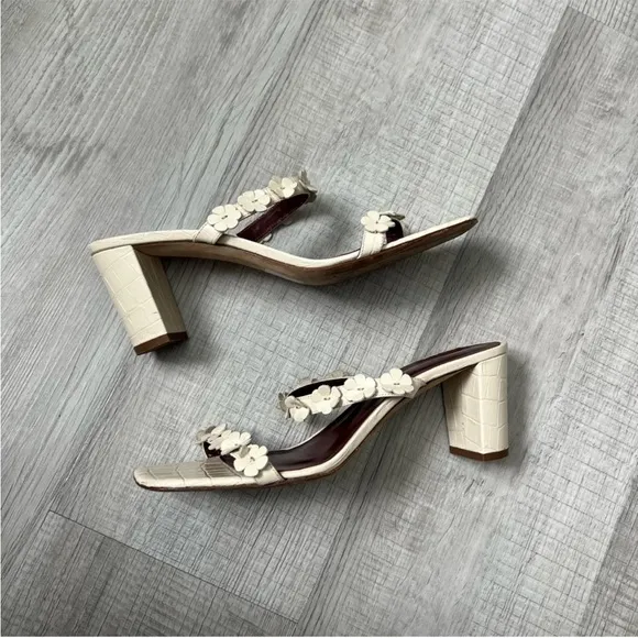 STAUD Frankie Daisy-Embellished Croc-Effect Mules Cream WhiteSize 39