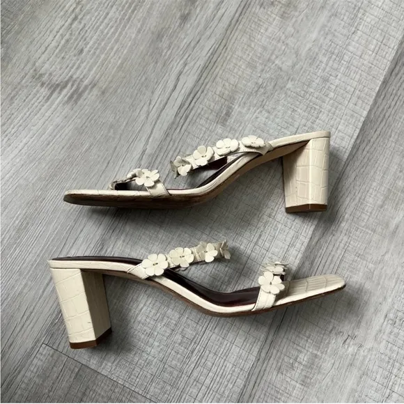 STAUD Frankie Daisy-Embellished Croc-Effect Mules Cream WhiteSize 39
