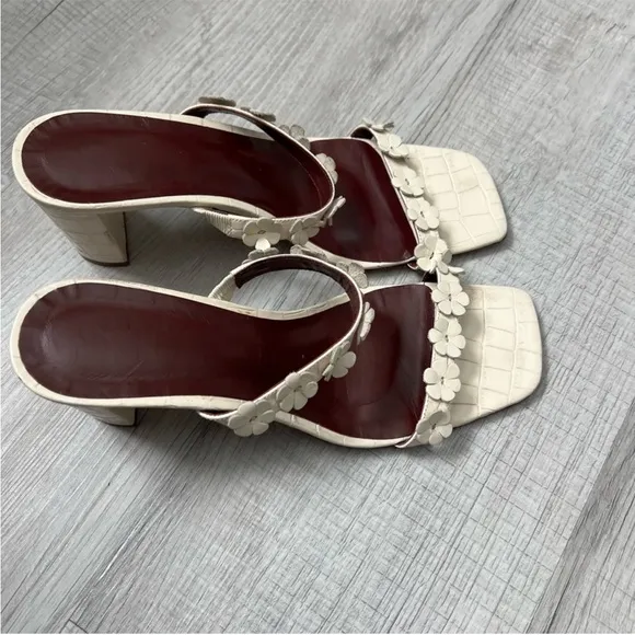 STAUD Frankie Daisy-Embellished Croc-Effect Mules Cream WhiteSize 39