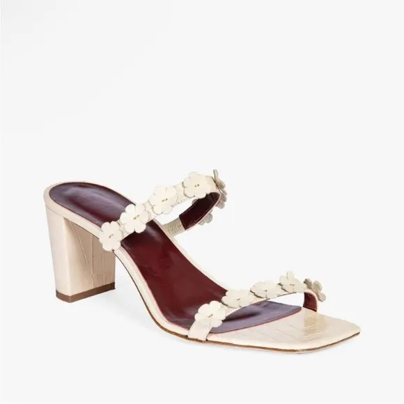 STAUD Frankie Daisy-Embellished Croc-Effect Mules Cream WhiteSize 39