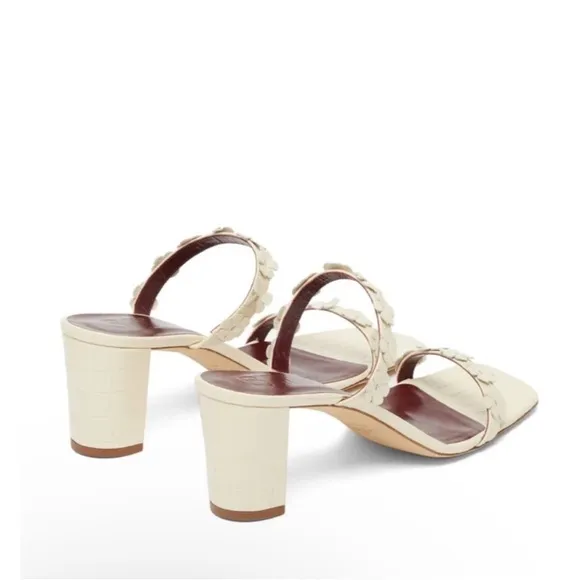 STAUD Frankie Daisy-Embellished Croc-Effect Mules Cream WhiteSize 39
