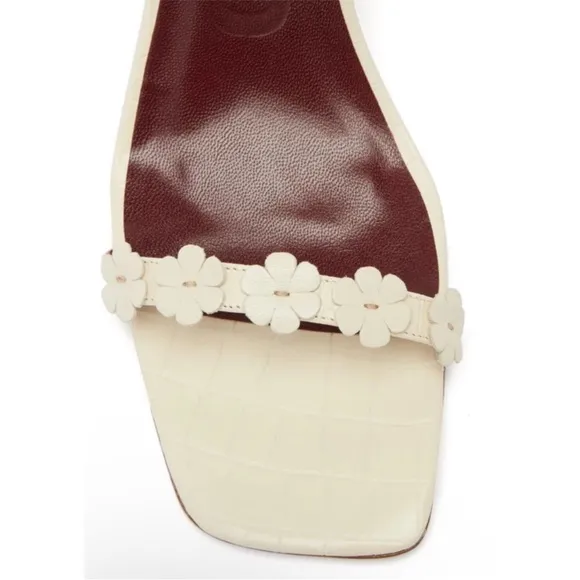 STAUD Frankie Daisy-Embellished Croc-Effect Mules Cream WhiteSize 39