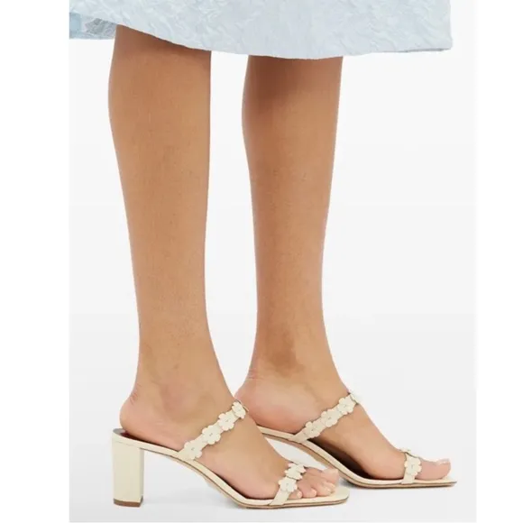 STAUD Frankie Daisy-Embellished Croc-Effect Mules Cream WhiteSize 39