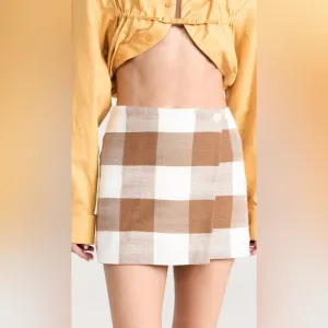 STAUD Tobacco Gingham Tour Skirt