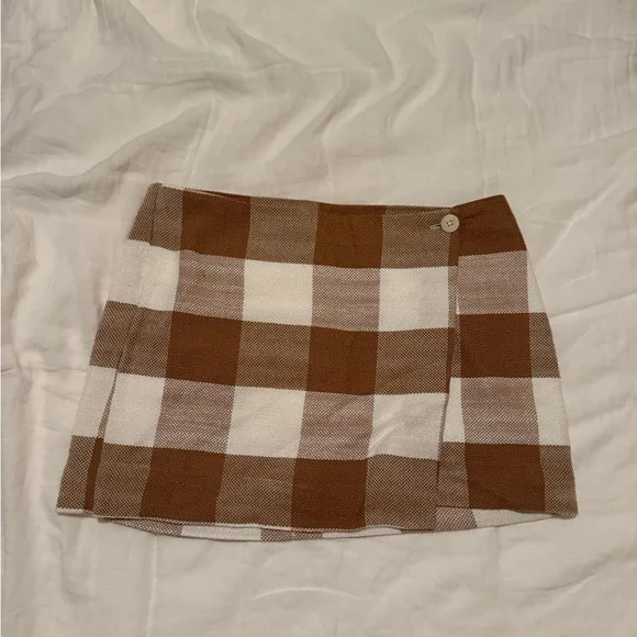 STAUD Tobacco Gingham Tour Skirt